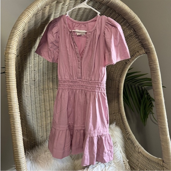 Anthropologie Blush Pink Short Sleeve Smocked Mini Dress - Picture 2 of 4